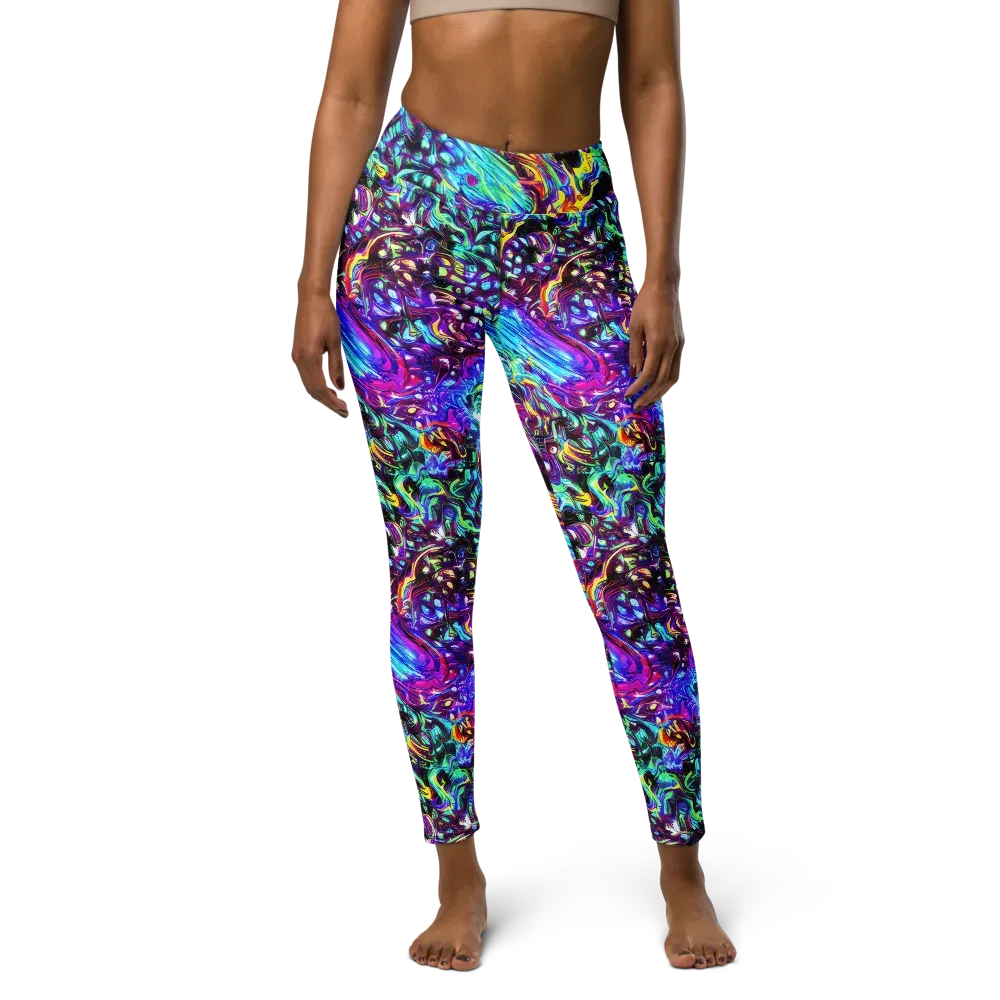 Electric Bloomscape on Yoga Leggings — Front