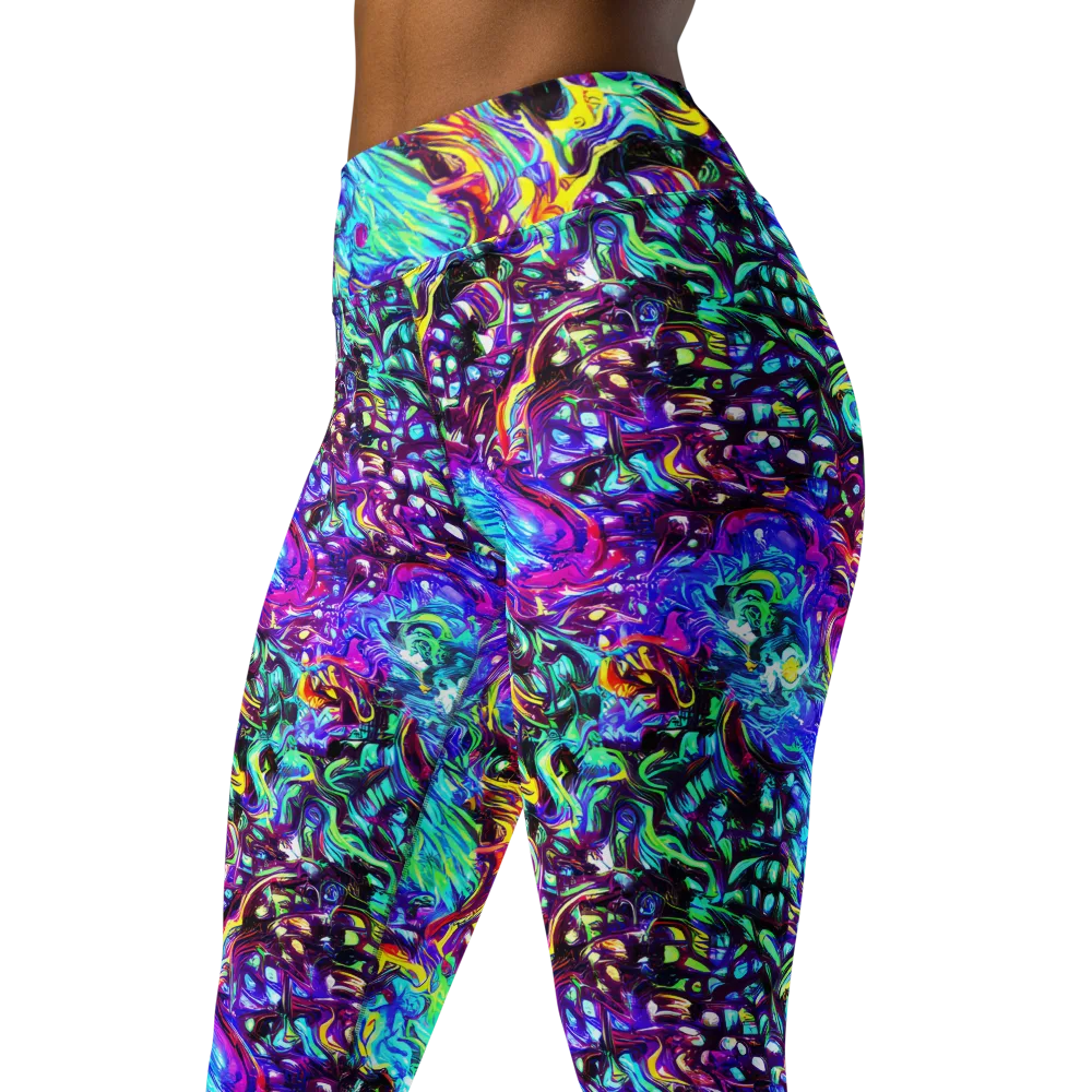Electric Bloomscape on Yoga Leggings — Left Front