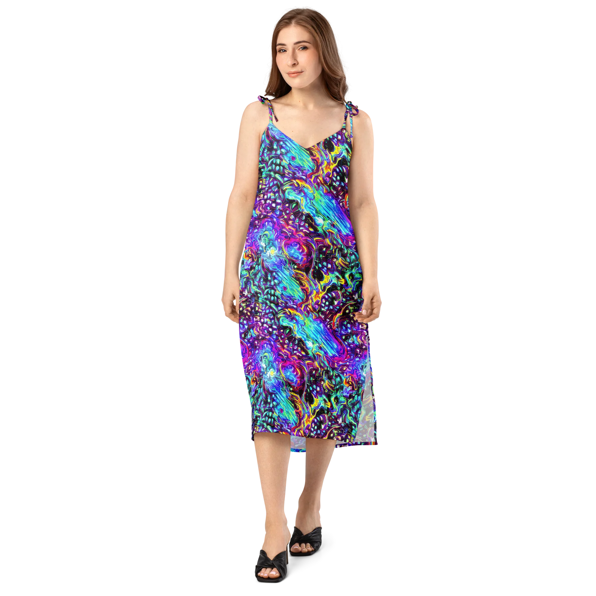 Electric Bloomscape on Slip Dress — Front