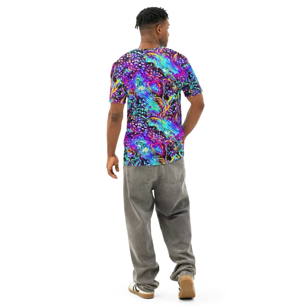 Electric Bloomscape on Men's Cotton Crew Neck T-Shirt — Back