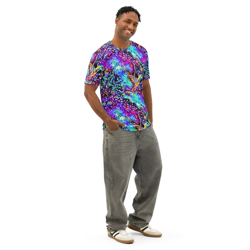 Electric Bloomscape on Men's Cotton Crew Neck T-Shirt — Right Front