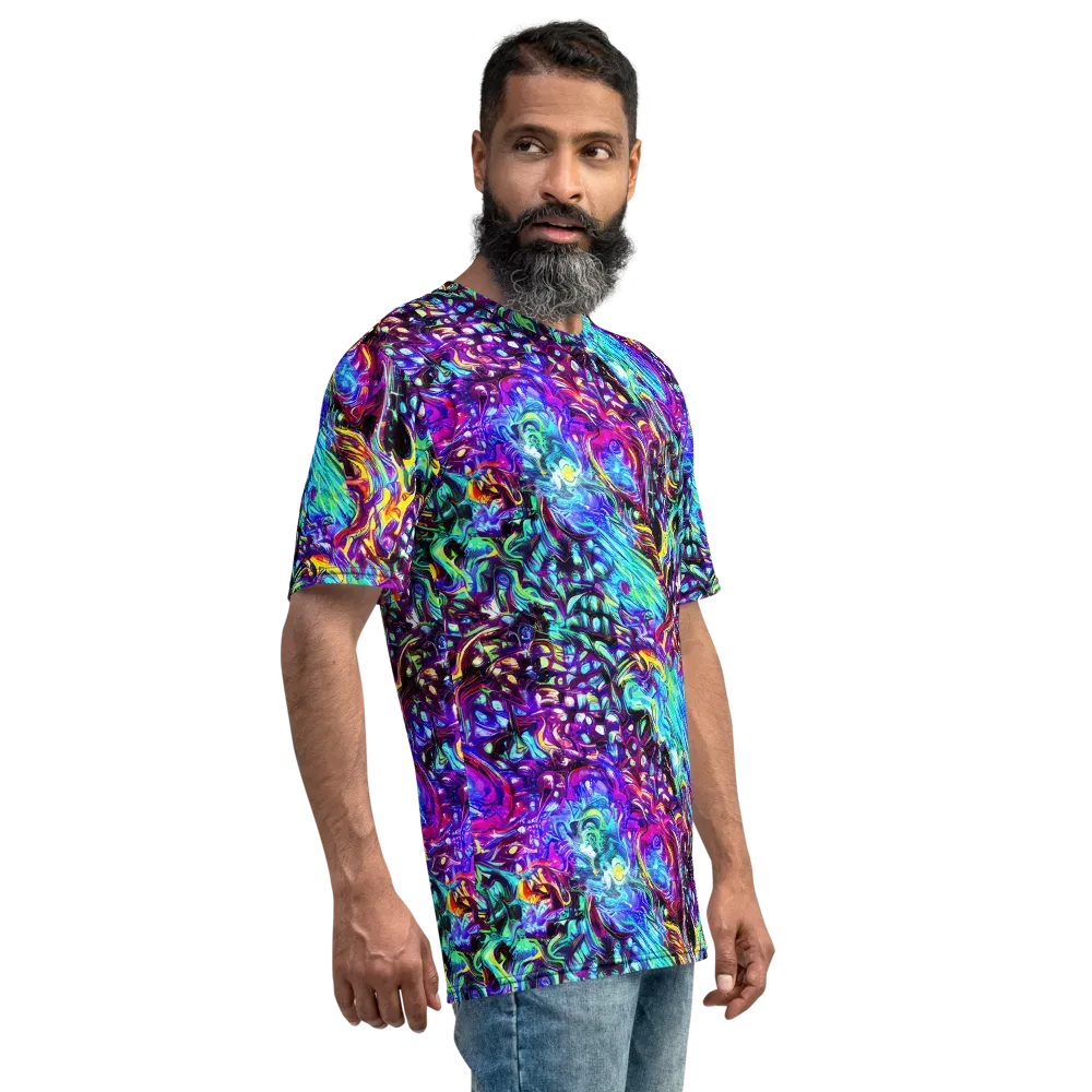 Electric Bloomscape on Men's Crew Neck T-Shirt — Right