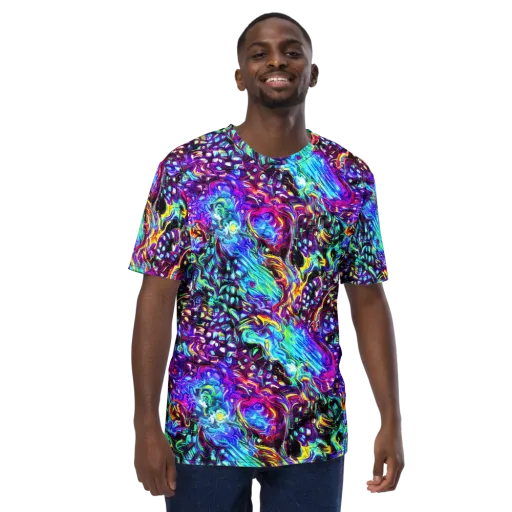 Electric Bloomscape on a Men's Crew Neck T-Shirt