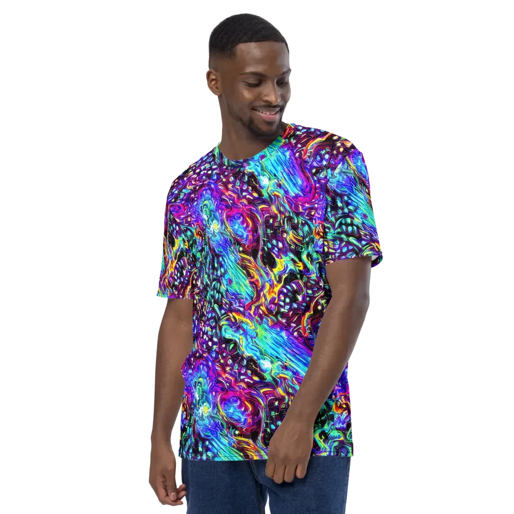 Electric Bloomscape on Men's Crew Neck T-Shirt — Left