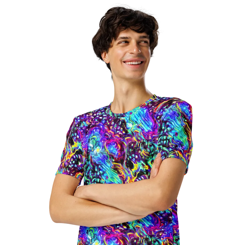 Electric Bloomscape on Men's Crew Neck T-Shirt — Left Front