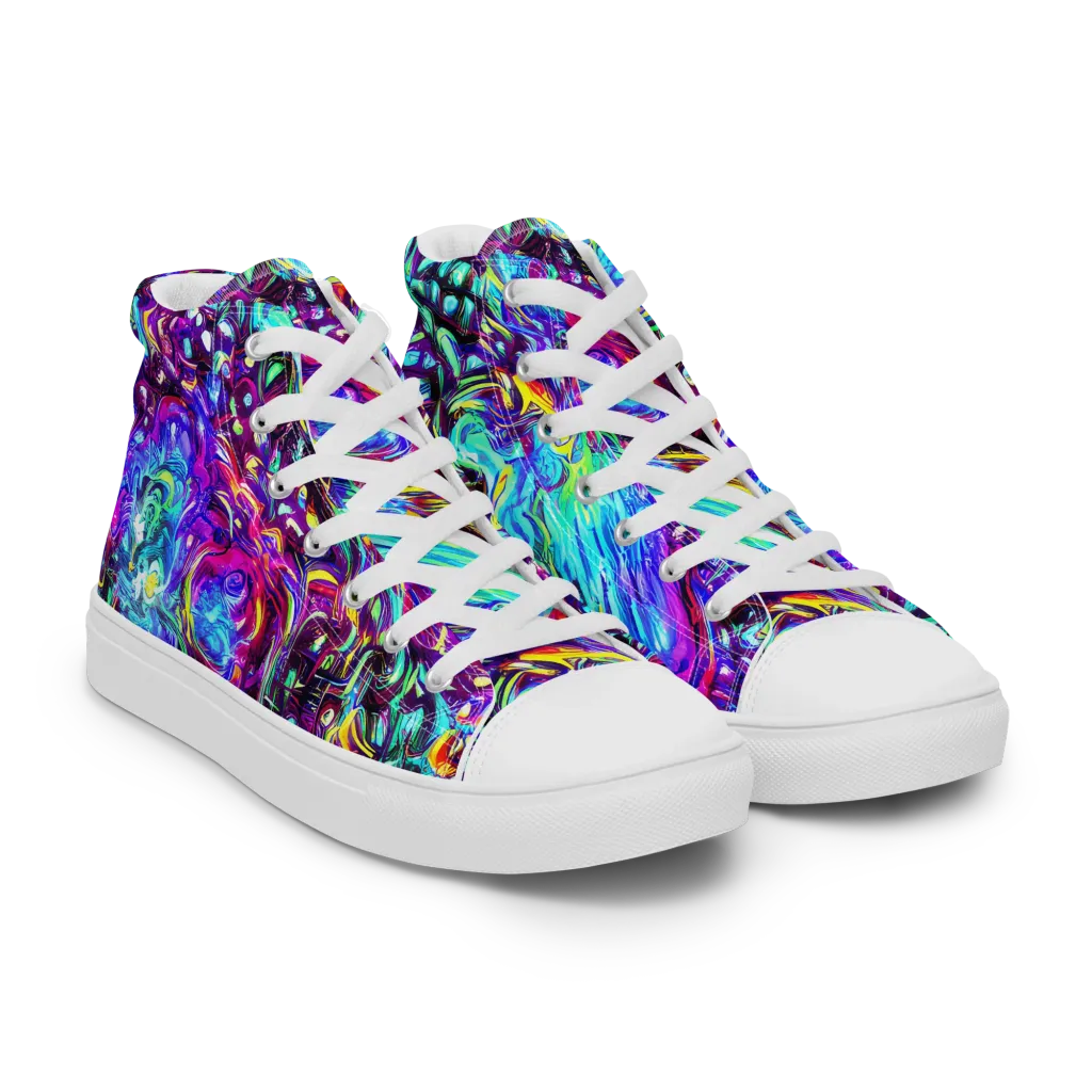 Electric Bloomscape on Men's High Top Canvas Shoes — Right Front