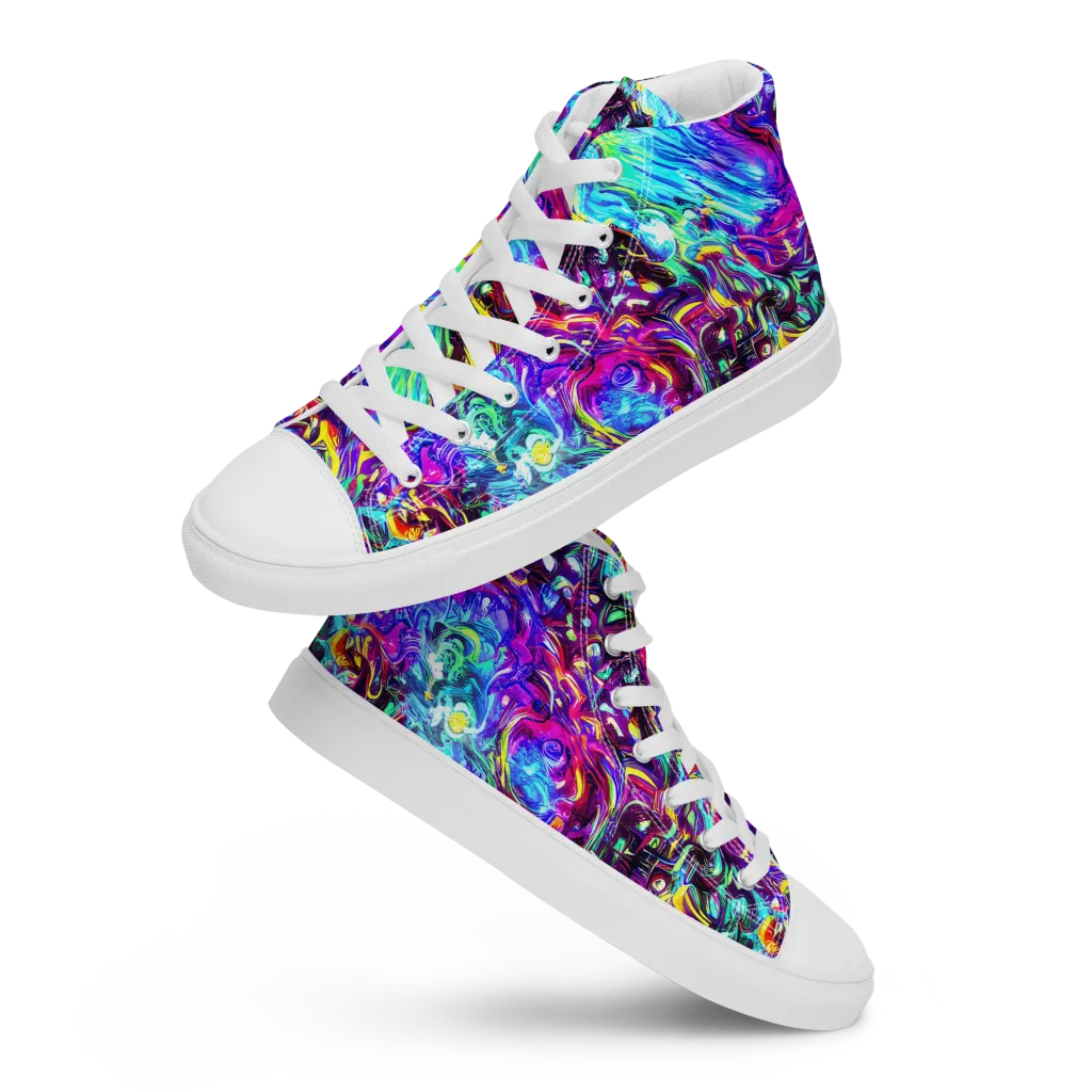 Electric Bloomscape on Men's High Top Canvas Shoes — Front
