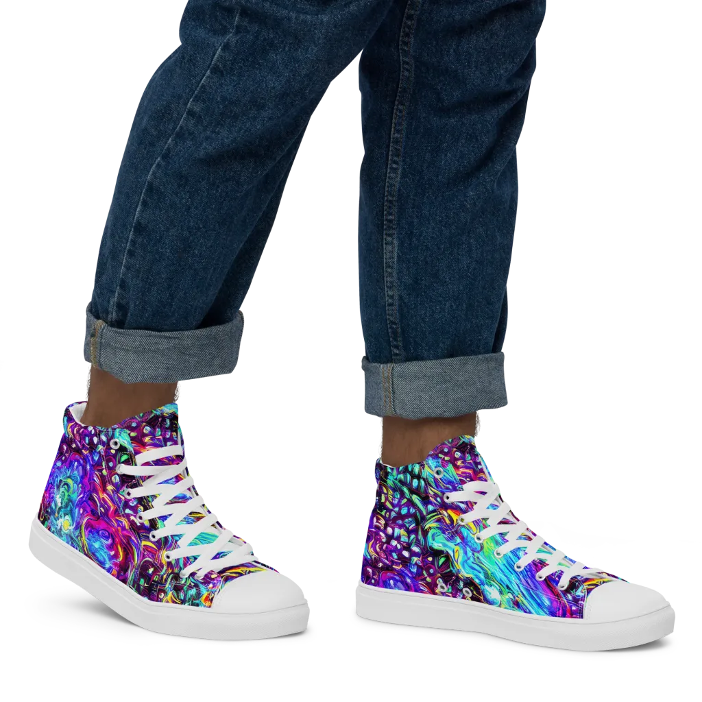 Electric Bloomscape on Men's High Top Canvas Shoes — Right