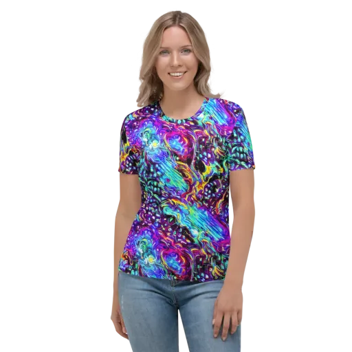 Electric Bloomscape on a Women's Crew Neck T-Shirt