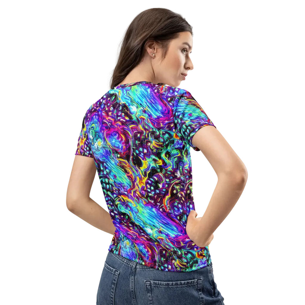Electric Bloomscape on Women's Crew Neck T-Shirt — Back