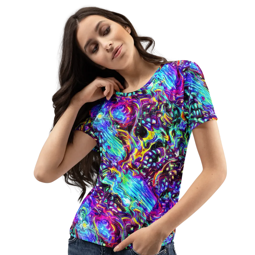 Electric Bloomscape on Women's Crew Neck T-Shirt — Left Front