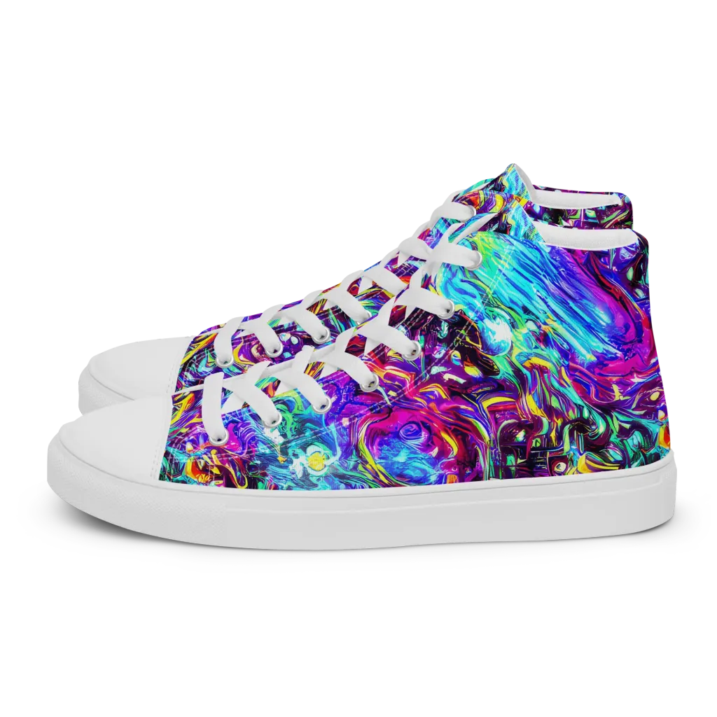 Electric Bloomscape on Women's High Top Canvas Shoes — Left