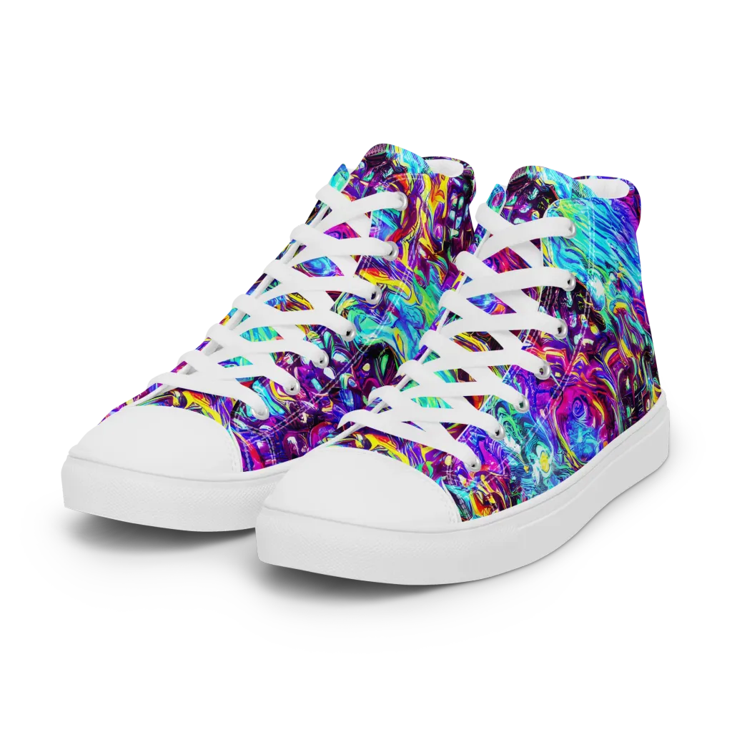 Electric Bloomscape on Women's High Top Canvas Shoes — Left Front