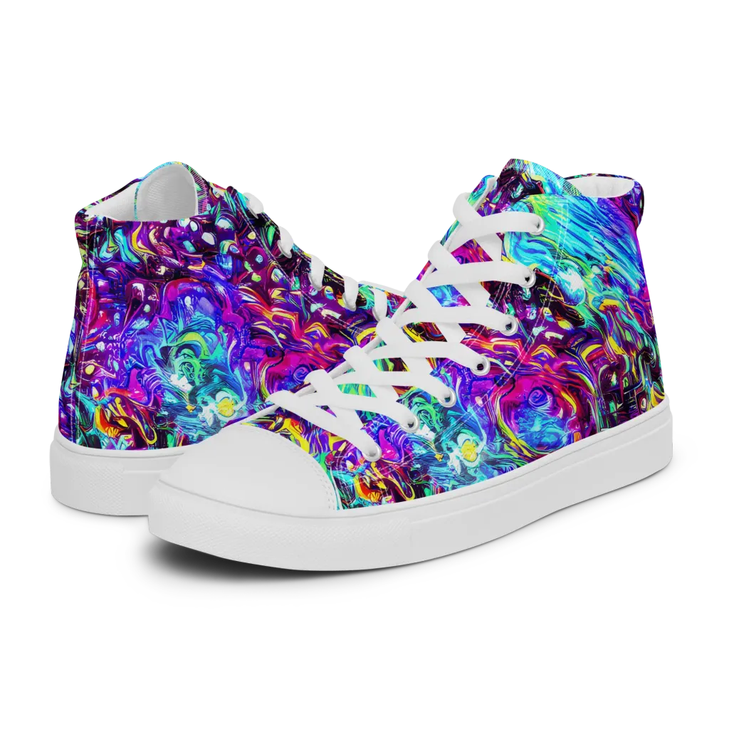 Electric Bloomscape on Women's High Top Canvas Shoes — Left