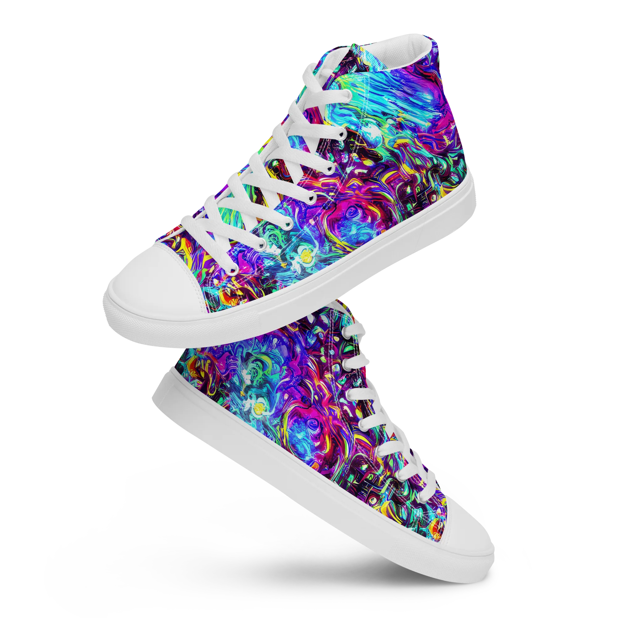 Electric Bloomscape on Women's High Top Canvas Shoes — Front