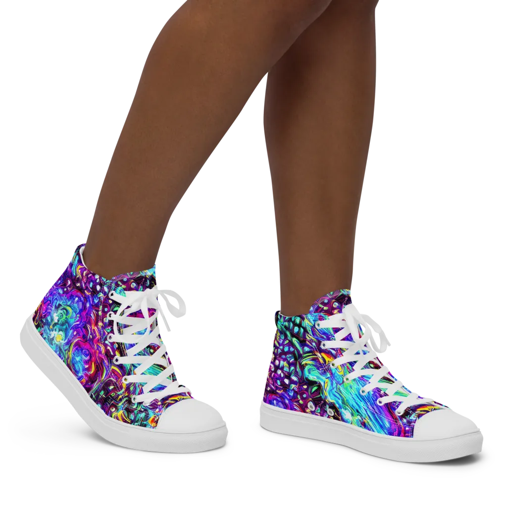 Electric Bloomscape on Women's High Top Canvas Shoes — Right