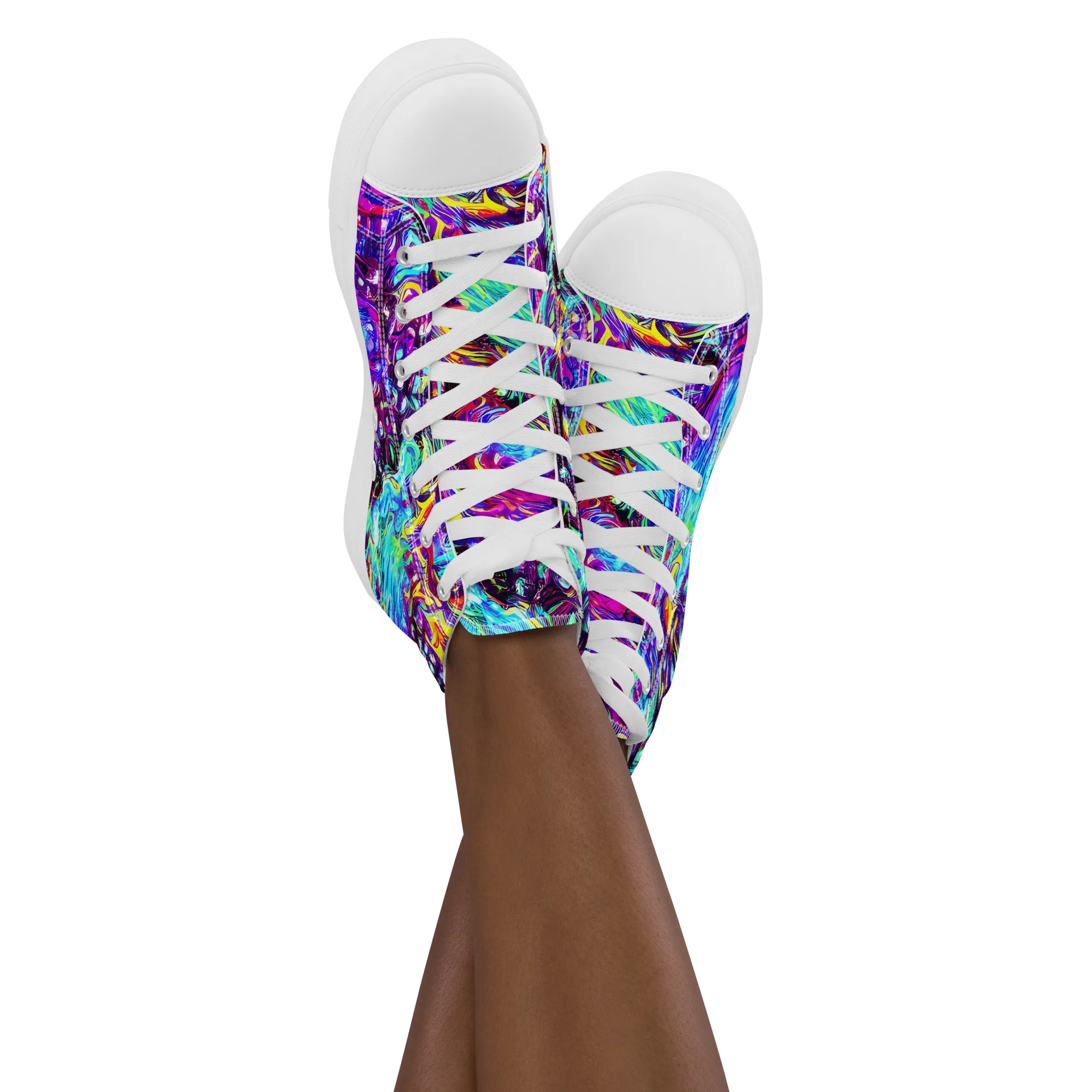 Electric Bloomscape on Women's High Top Canvas Shoes — Front