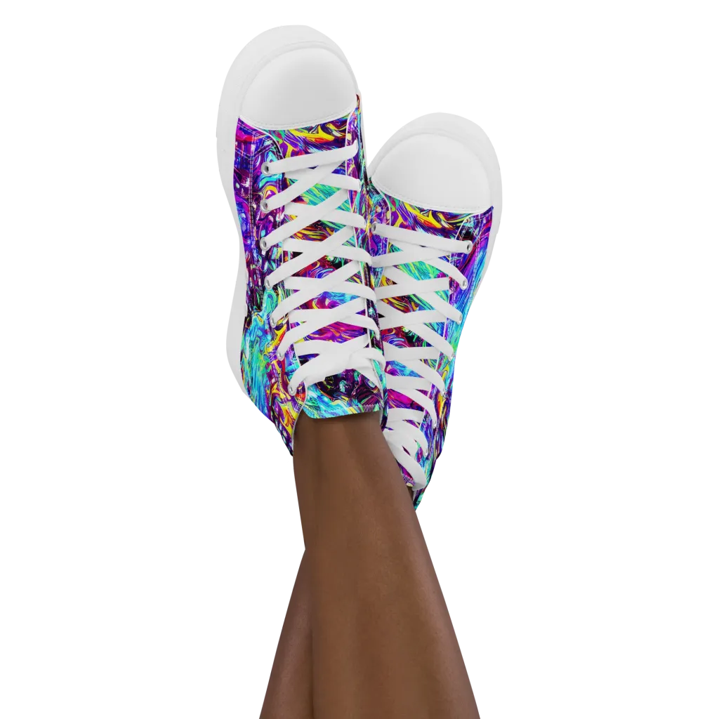 Electric Bloomscape on Women's High Top Canvas Shoes — Front