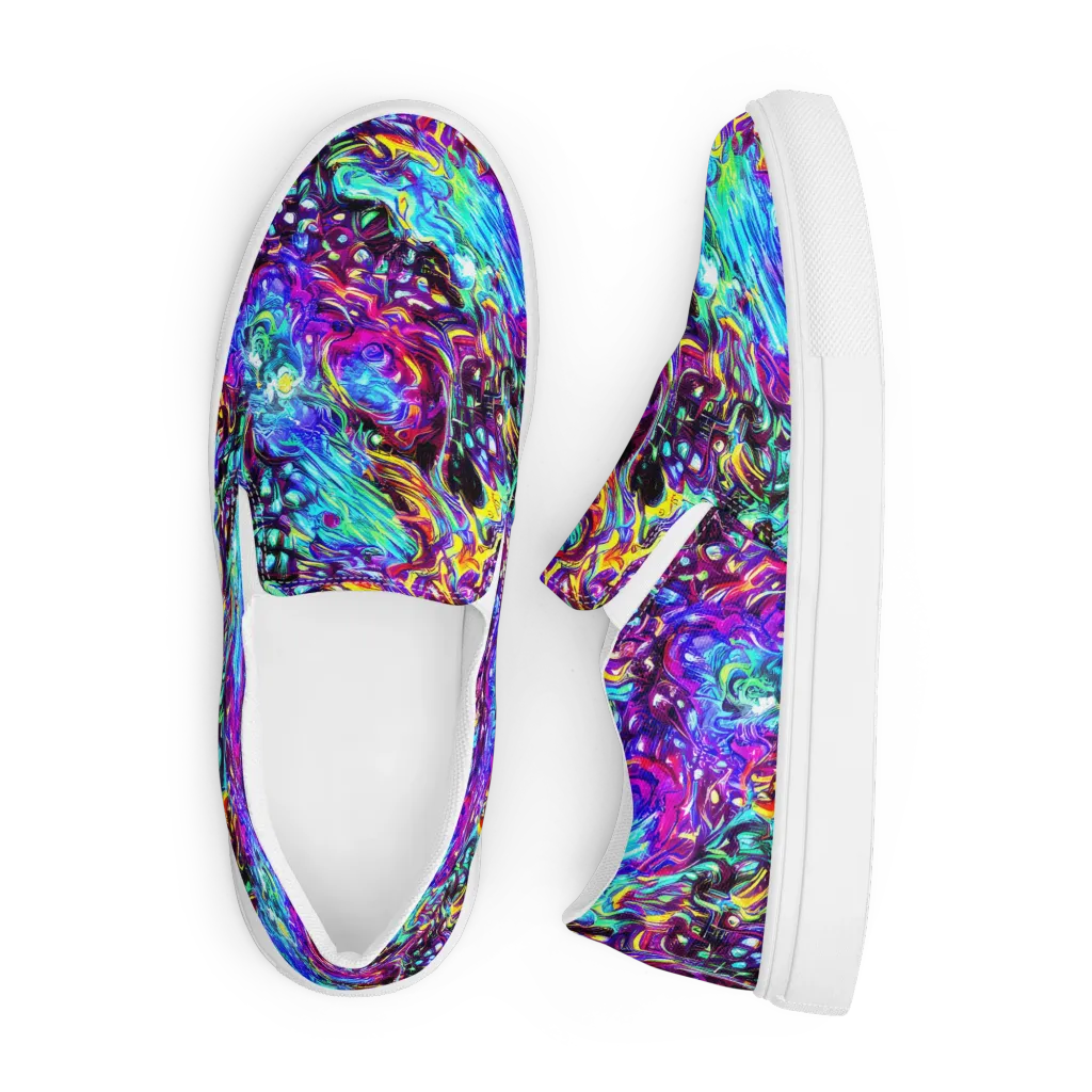 Electric Bloomscape on Men's Slip-On Canvas Shoes — Front