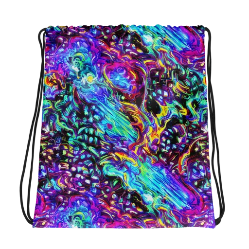 Electric Bloomscape on a Drawstring Bag