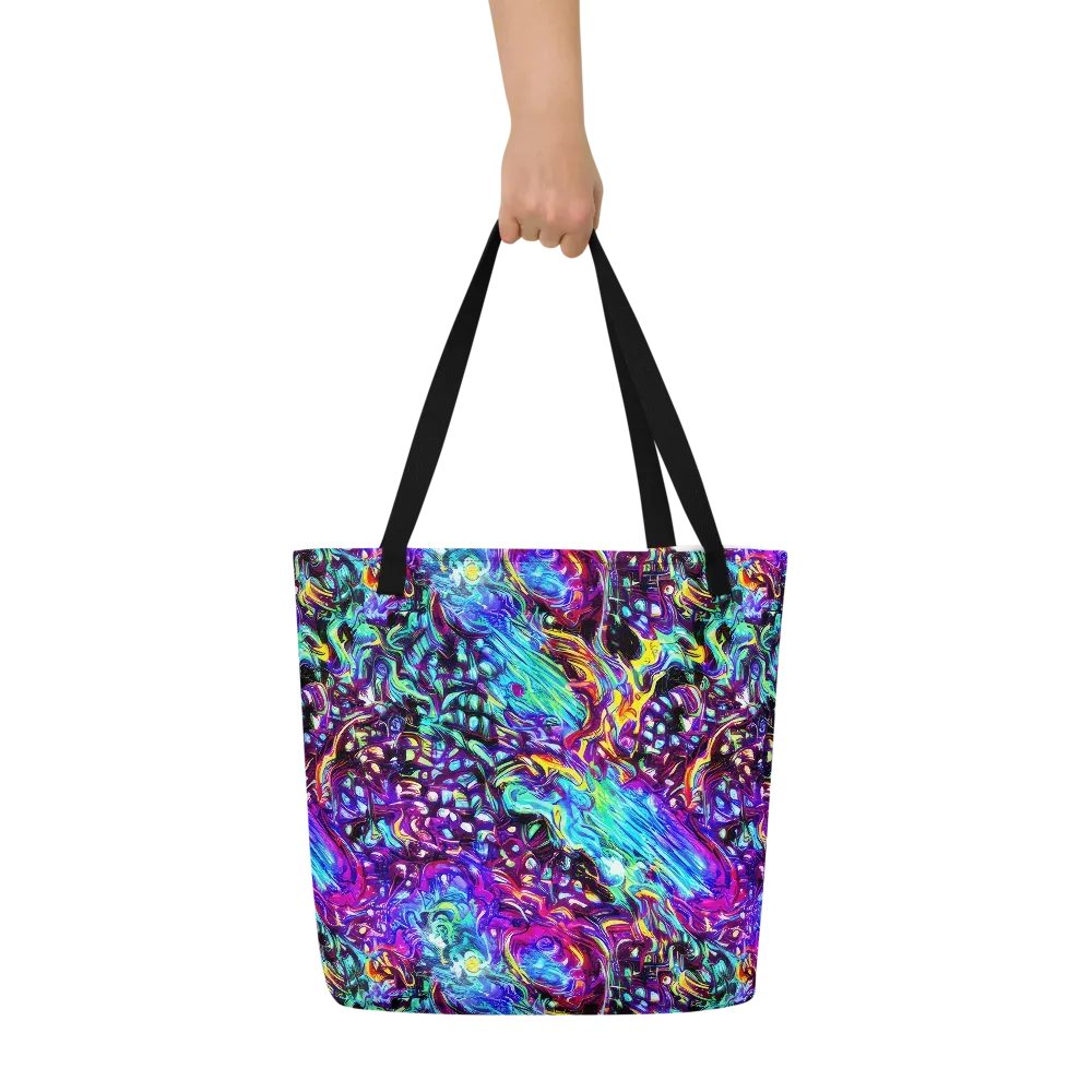 Electric Bloomscape on Large Tote Bag W/ Pocket — Front