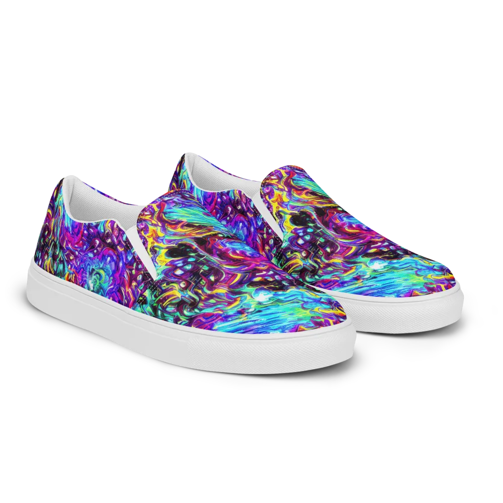 Electric Bloomscape on Women's Slip-On Canvas Shoes — Right Front