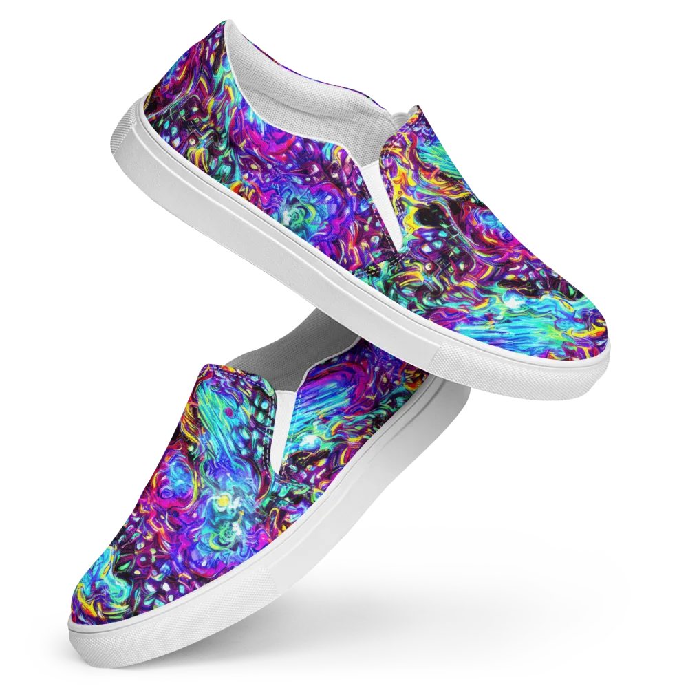 Electric Bloomscape on Women's Slip-On Canvas Shoes — Front