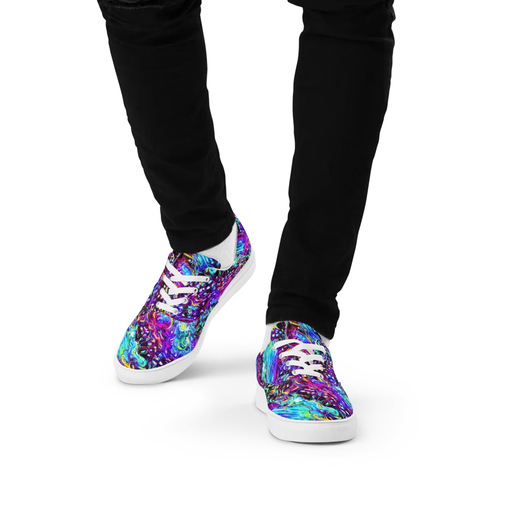 Electric Bloomscape on Men's Lace-Up Canvas Shoes — Front