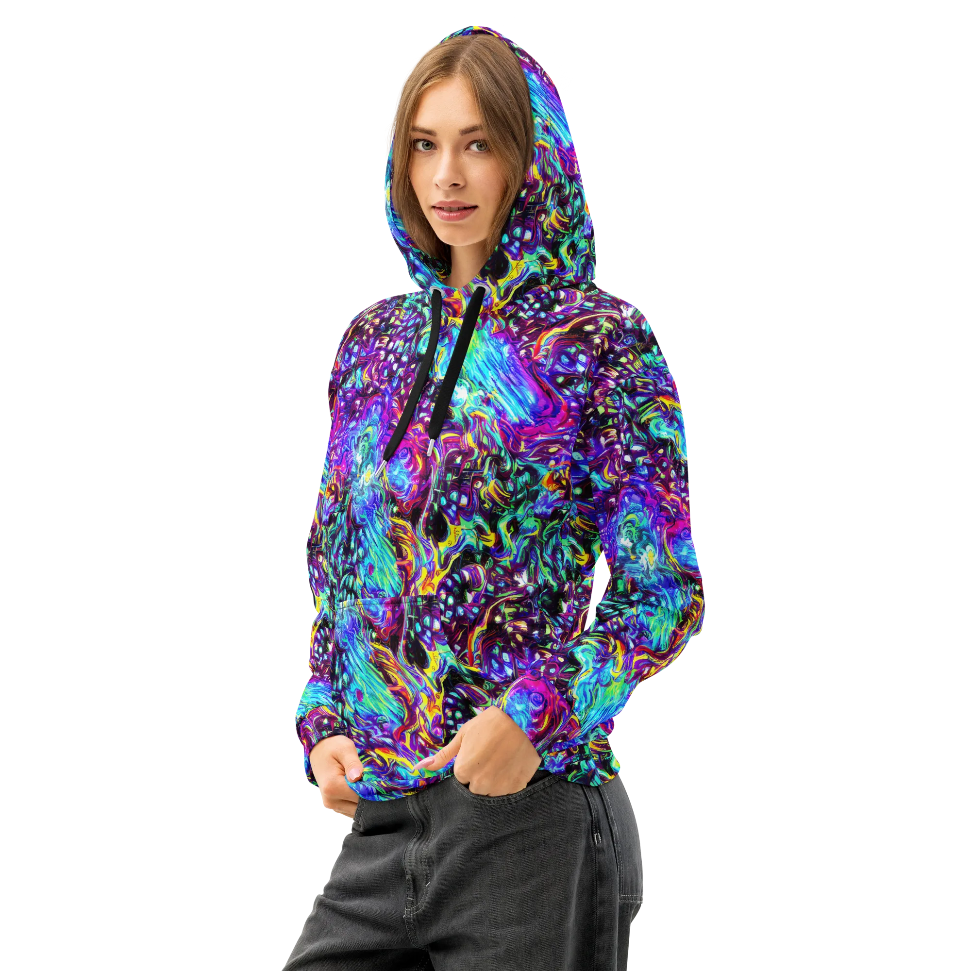 Electric Bloomscape on Cotton Hoodie — Left Front