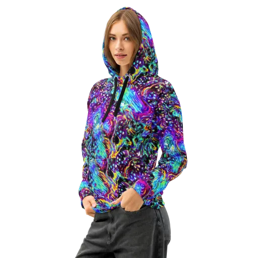 Electric Bloomscape on a Cotton Hoodie