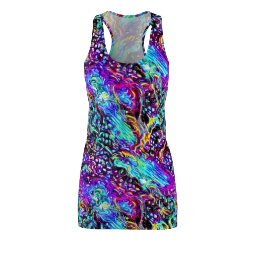 Electric Bloomscape on a Racerback Dress