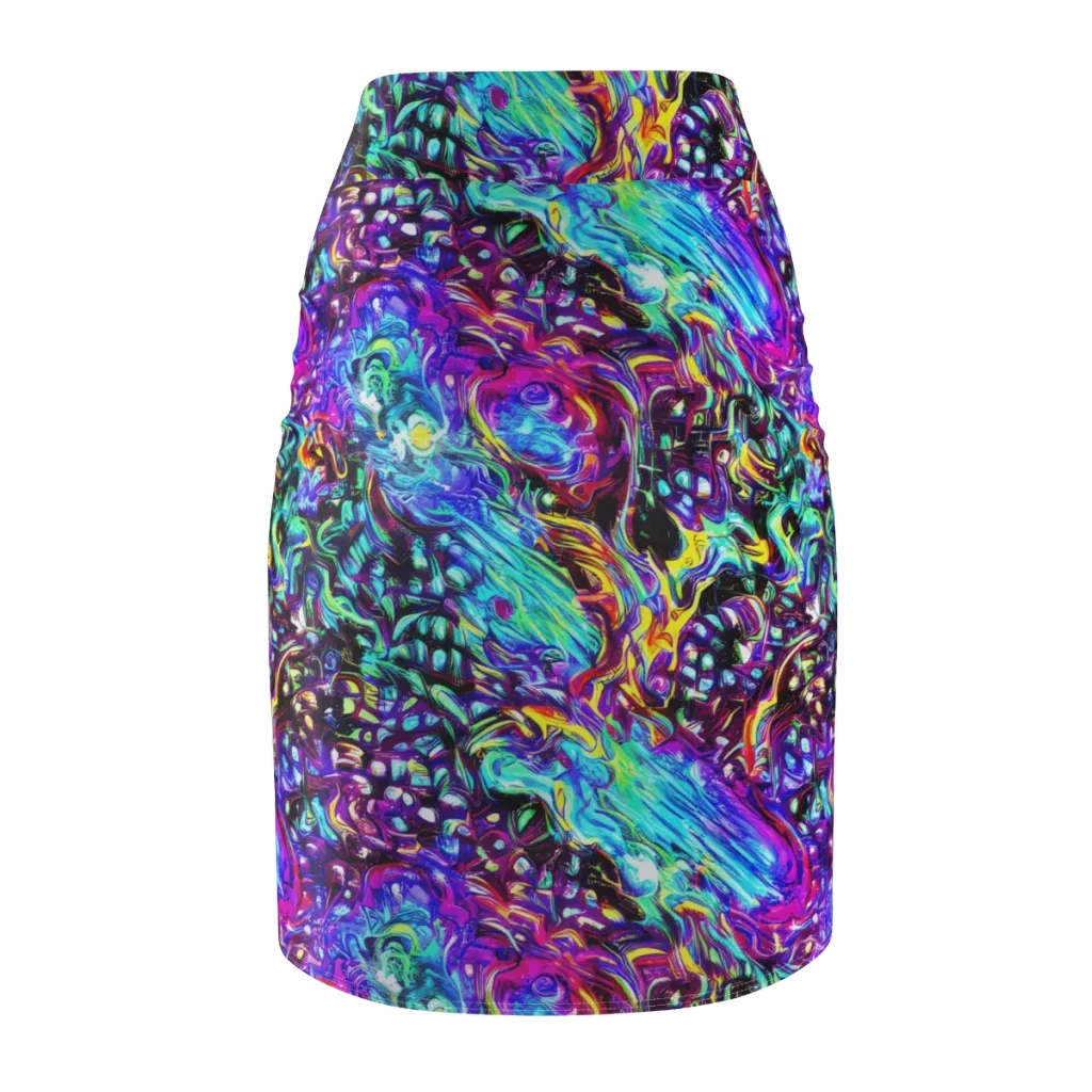 Electric Bloomscape on Pencil Skirt — Back