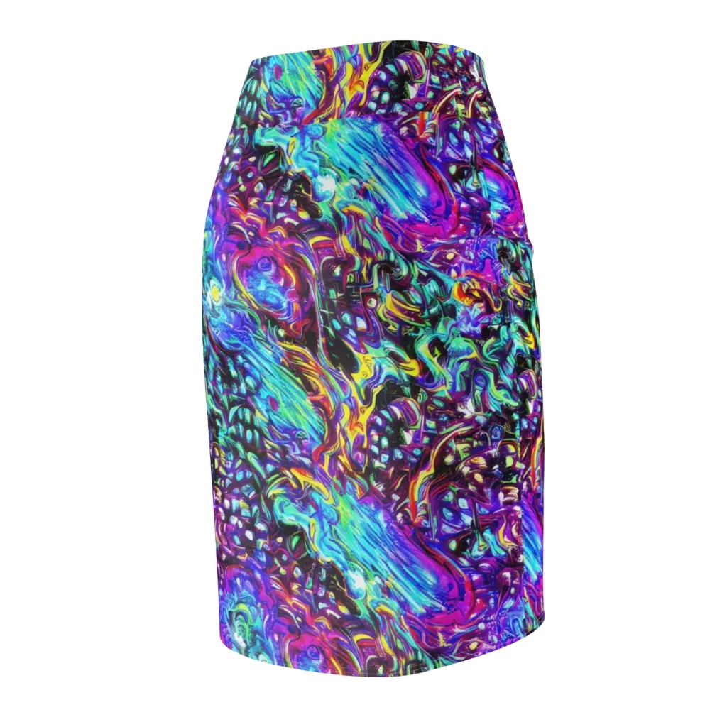 Electric Bloomscape on Pencil Skirt — Back Side