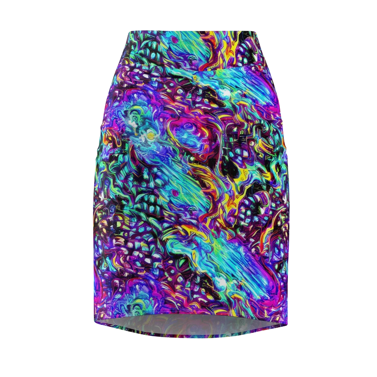 Electric Bloomscape on Pencil Skirt — Front
