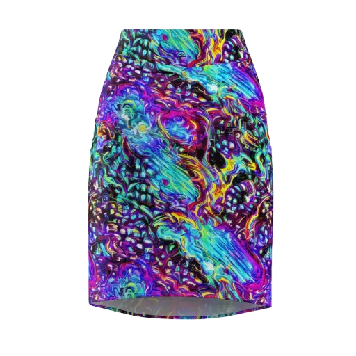 Electric Bloomscape on a Pencil Skirt