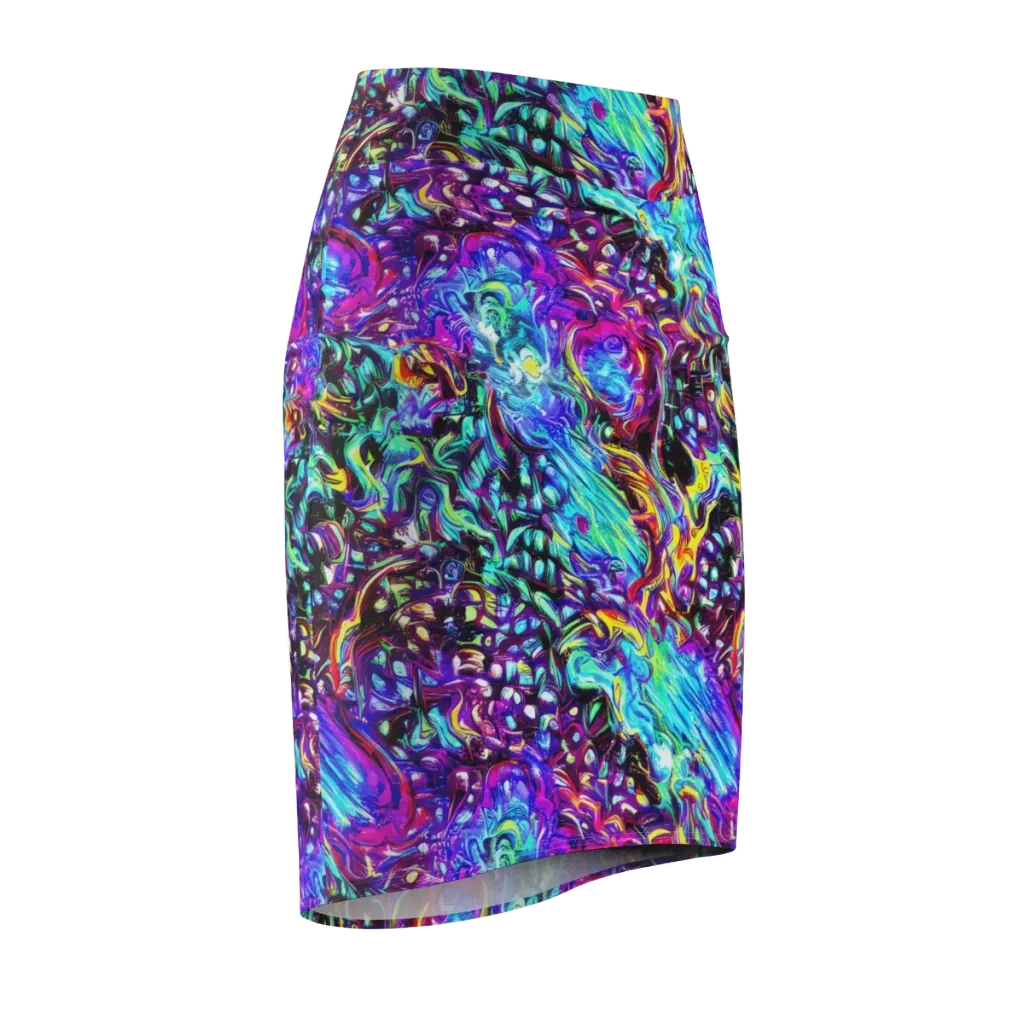 Electric Bloomscape on Pencil Skirt — Front Side