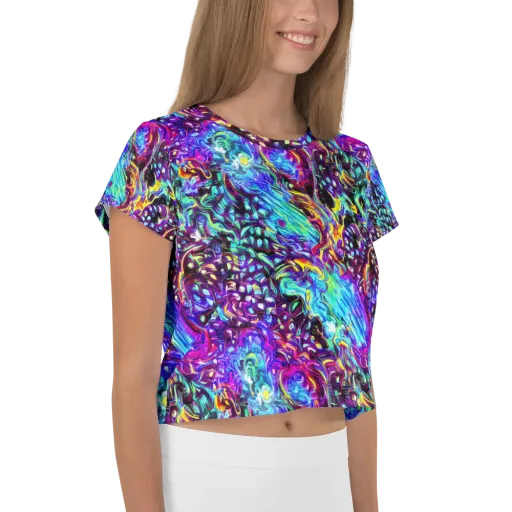 Electric Bloomscape on a Crop Tee