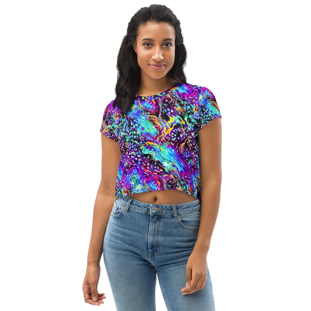 Electric Bloomscape on Crop Tee — Front