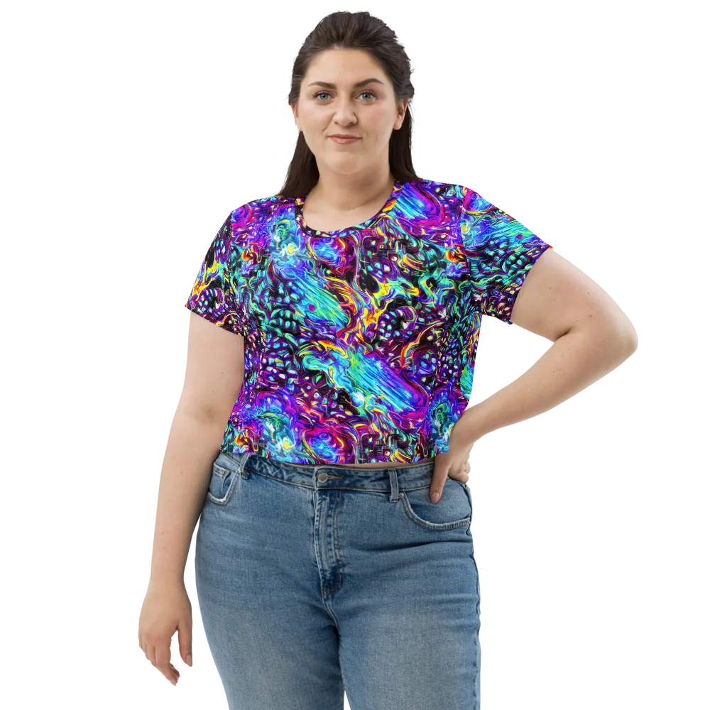 Electric Bloomscape on Crop Tee — Front