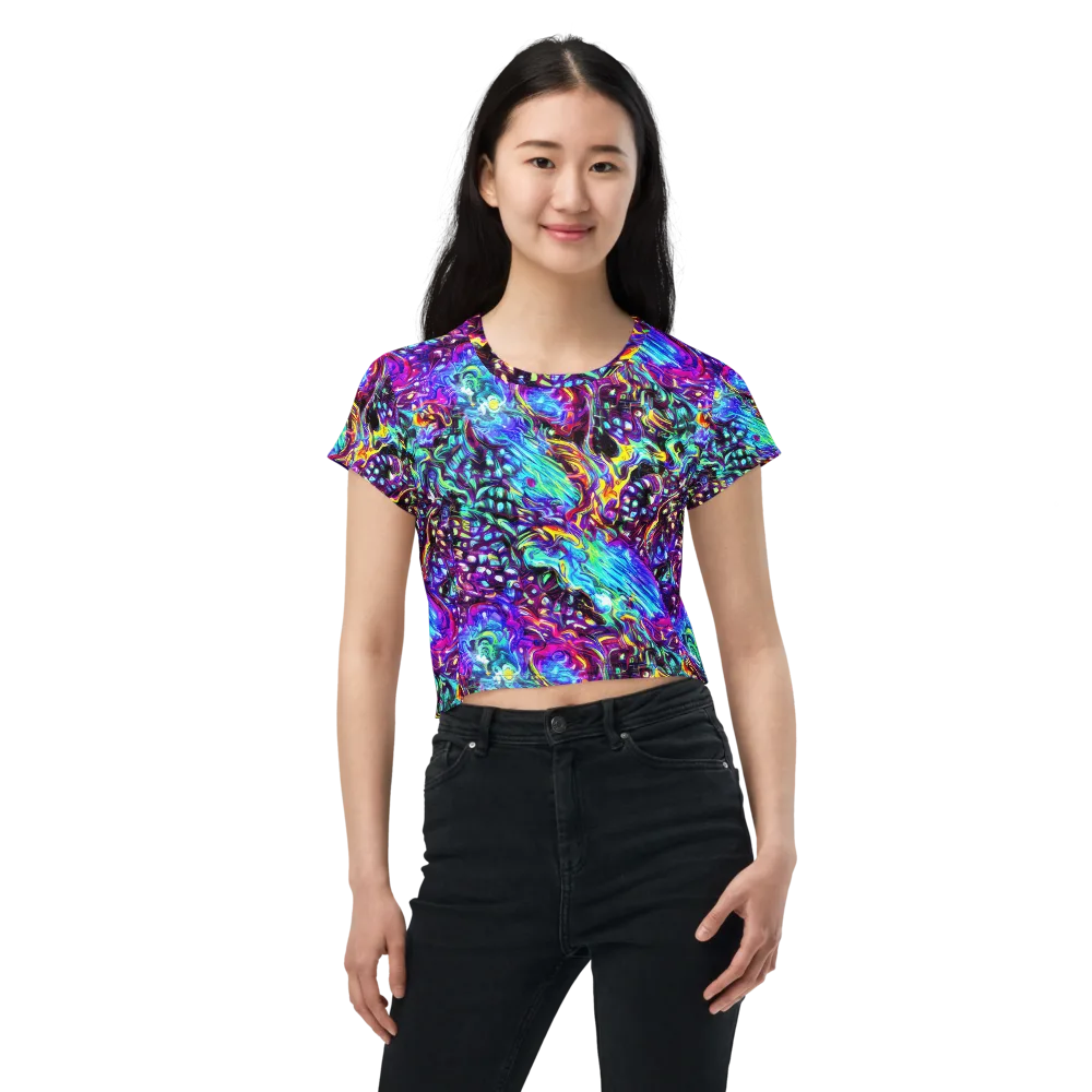 Electric Bloomscape on Crop Tee — Front