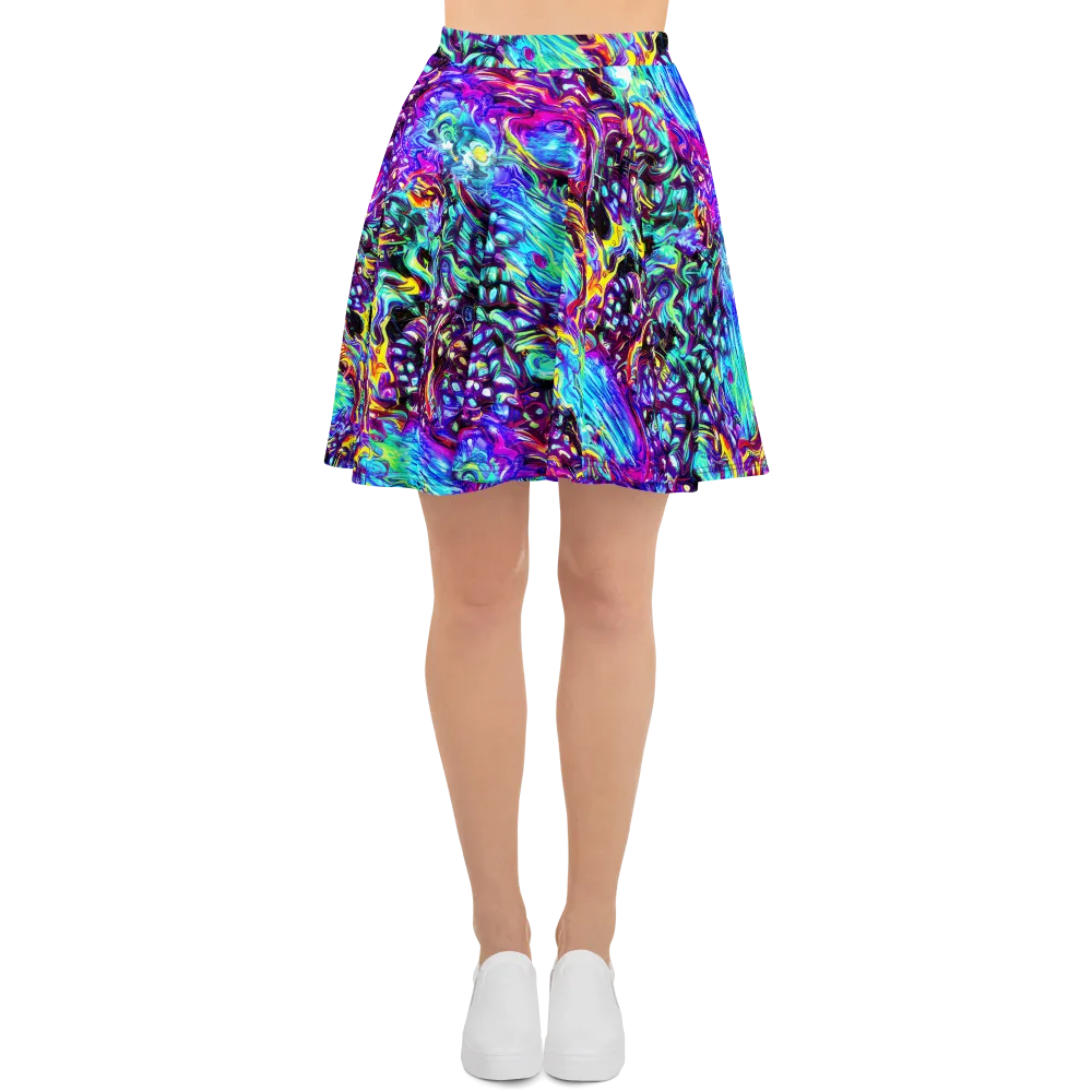 Electric Bloomscape on Skater Skirt — Front
