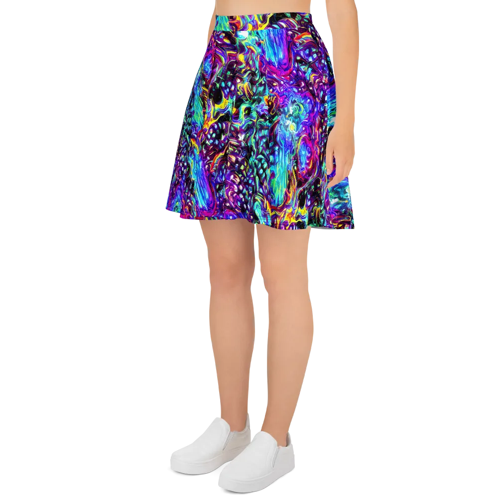 Electric Bloomscape on Skater Skirt — Left