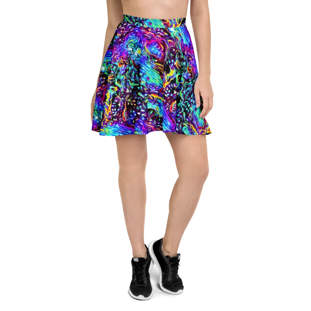 Electric Bloomscape on Skater Skirt — Front