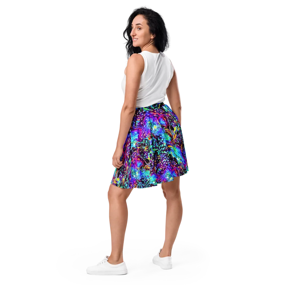 Electric Bloomscape on Skater Skirt — Back