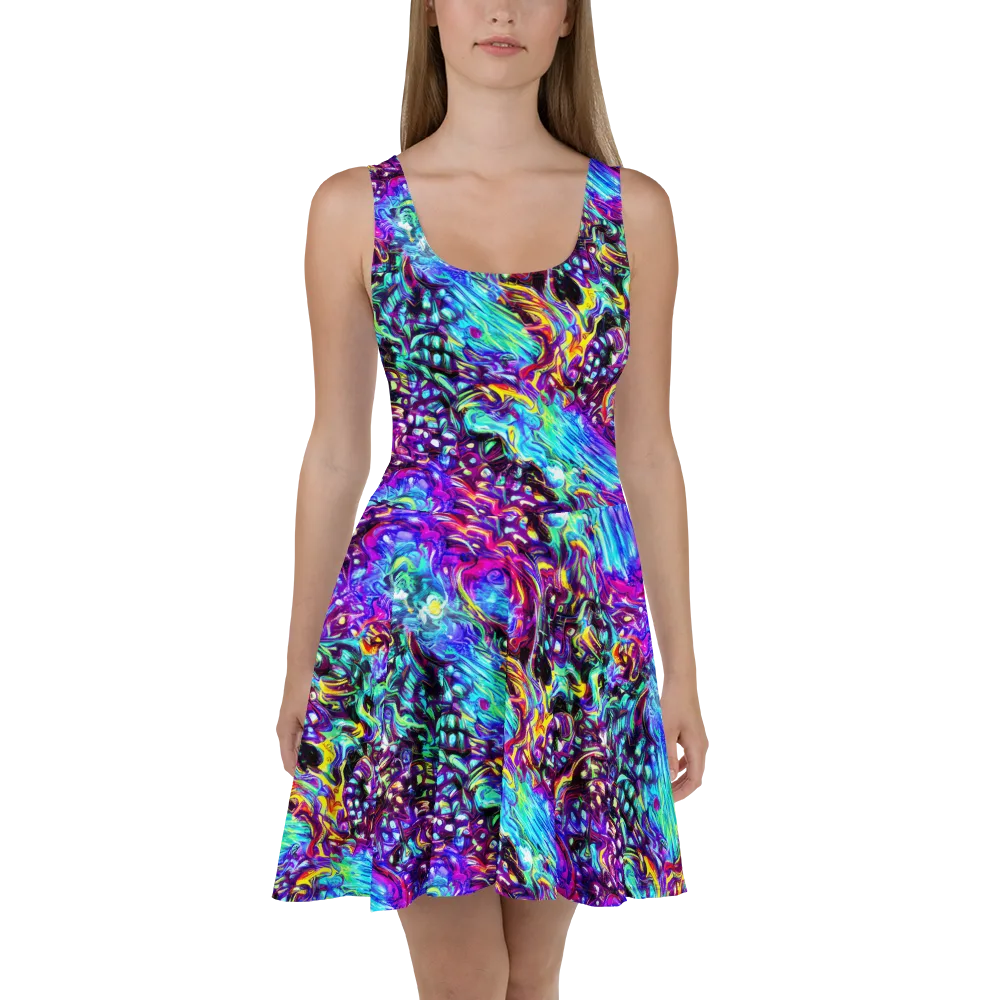 Electric Bloomscape on Skater Dress — Front