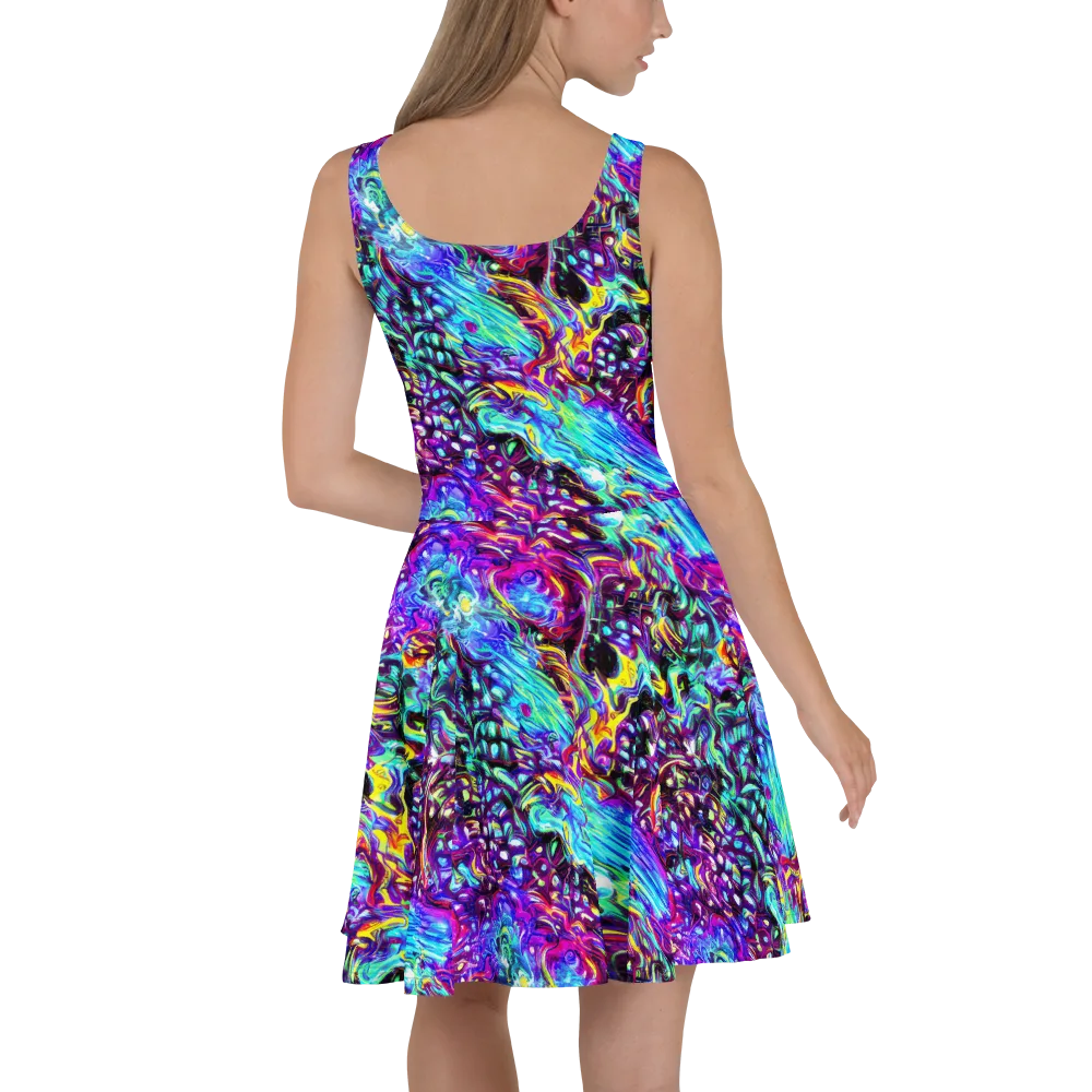 Electric Bloomscape on Skater Dress — Back