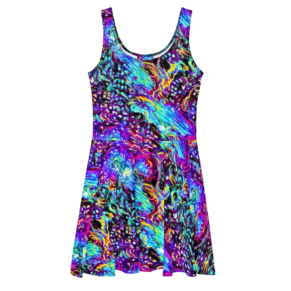 Electric Bloomscape on Skater Dress — Front