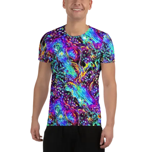Electric Bloomscape on a Men's Athletic T-Shirt