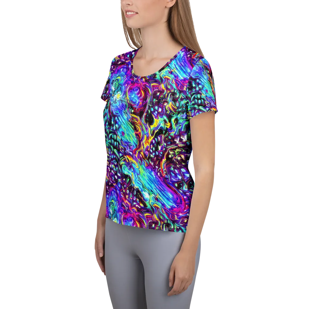 Electric Bloomscape on Women's Athletic T-Shirt — Left