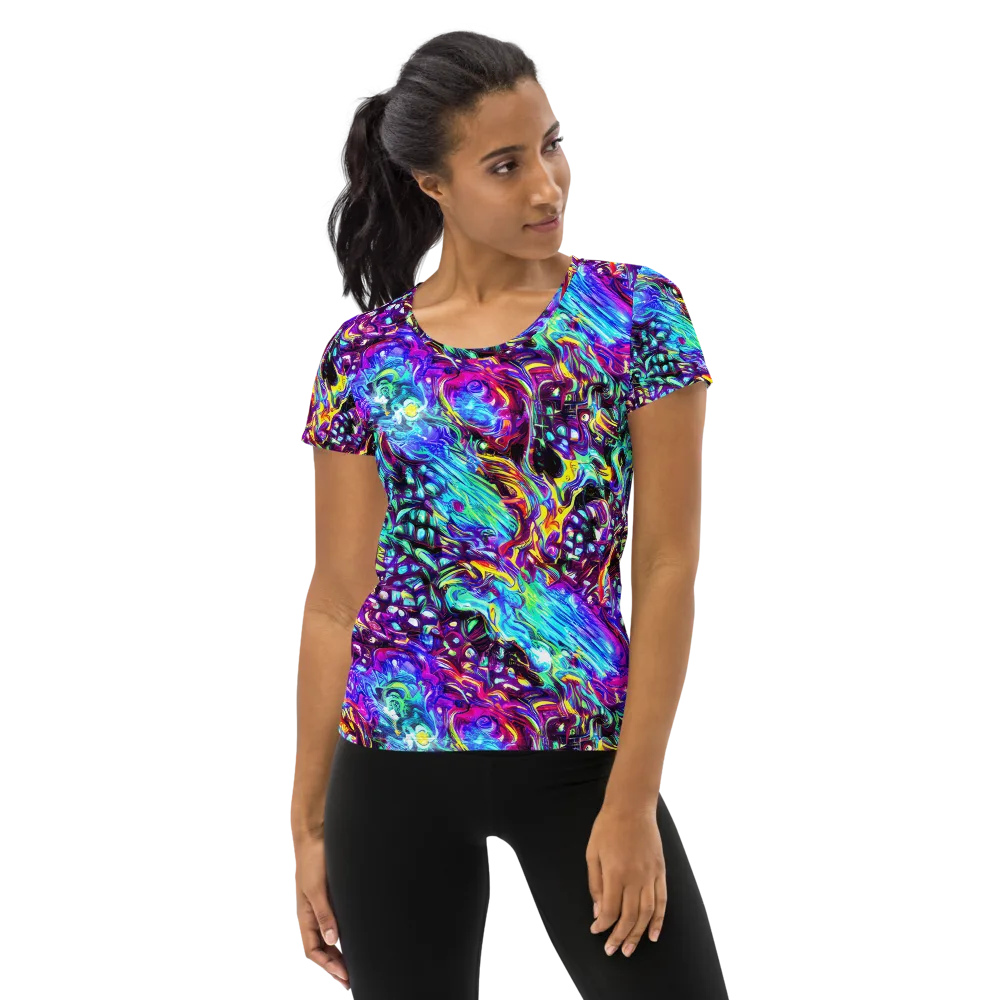 Electric Bloomscape on Women's Athletic T-Shirt — Front